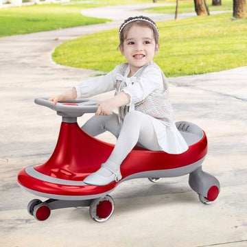 BABY JOY Wiggle Car for Kids - Red Ride-on Toy with LED Wheels, No Batteries Needed, Model LB1801, for Ages 3 and Up
