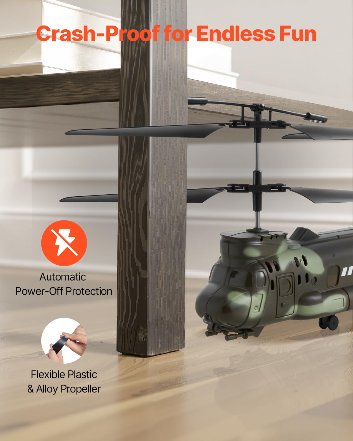 VEVOR RC Helicopter, 2.4GHz Military Remote Control Helicopter, 3.5 Channel RC Airplane for Kid, 20 Mins Flight Time, One-Key Ta