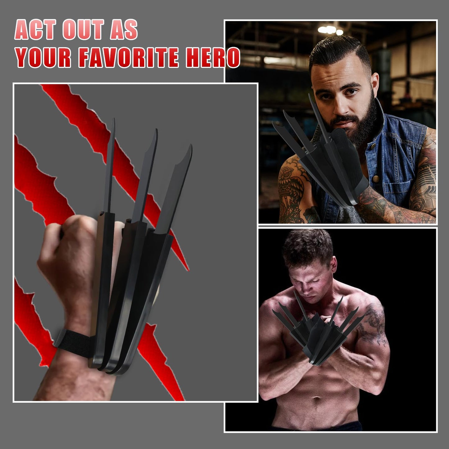 2 PCS Wolf Claws New Upgrade Wolf Claws with Retractable Function 3D Cosplay Wolf Claws for Kids mature-themed with Gloves Halloween Party Decoration Accessory Fits Most Finger Sizes - Black