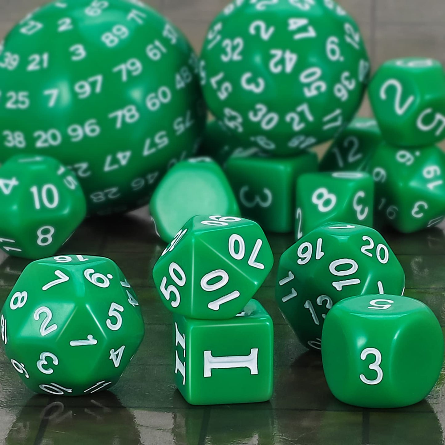 CiaraQ DND Polyhedral Dice Set (15pcs) D4-D100 Game Dice with Dice Bag for Dungeons and Dragons Role Playing Table Games (Green