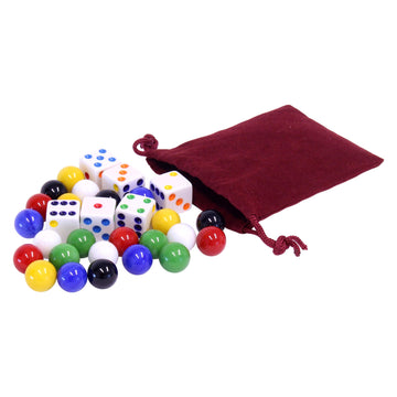 Amishtoybox.Com Game Bag Of 24 Replacement Glass Marbles (9/16'' Diameter) And 6 Dice For Aggravation Game