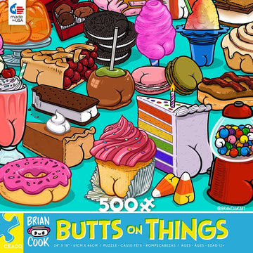 Ceaco 500 Piece Jigsaw Puzzle - Brian Cook - Butts on Things - Sweet Cheeks - Cardboard - 24 x 18 - White - Model 2479-2