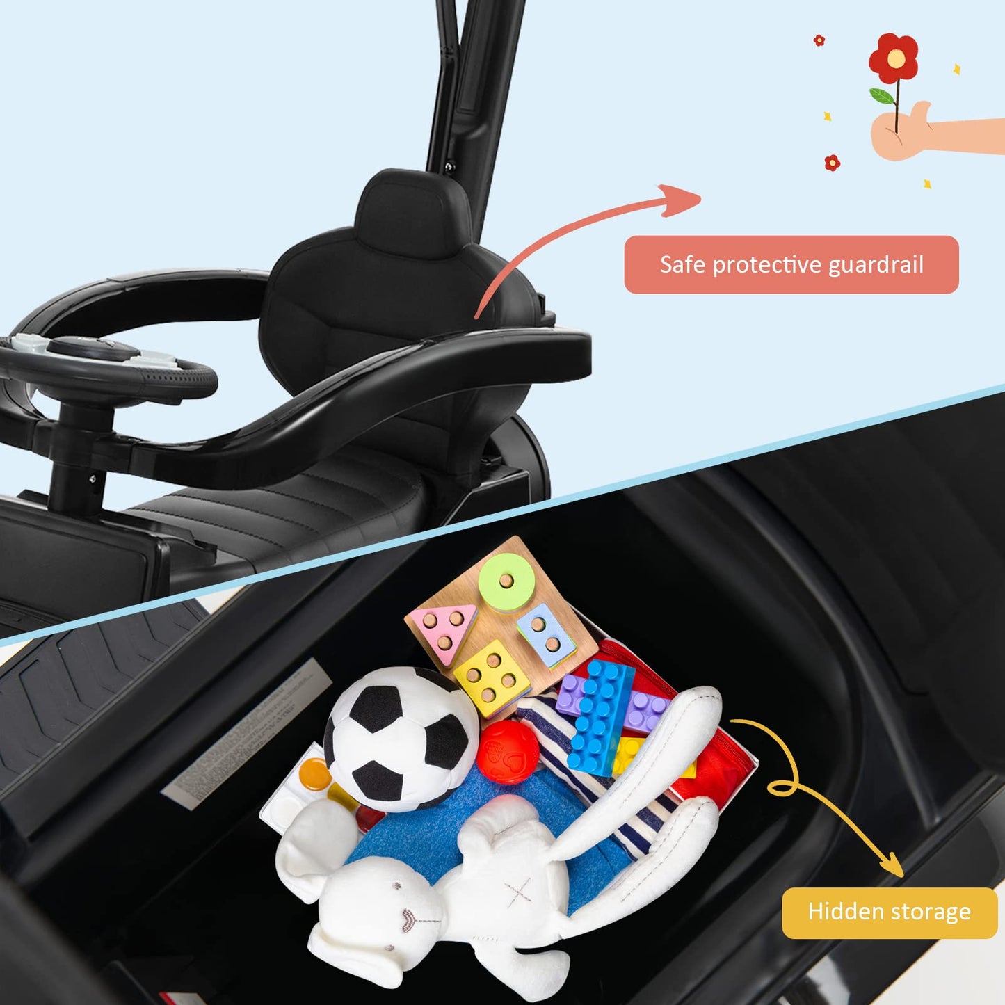 Costzon Push Car For Toddlers, 3 In 1 Mercedes Benz Stroller Sliding Walking Car W/Canopy, Handle, Armrest Guardrail, Underneath Storage, Horn Sound, Foot-To-Floor Ride On Toy For Boys Girls (Black)