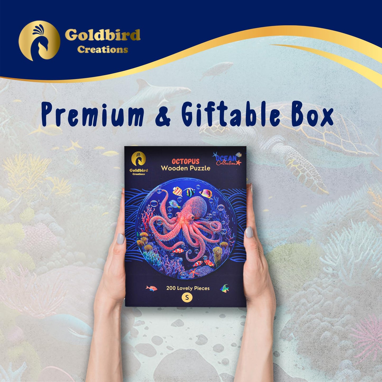 Wooden Jigsaw Puzzles For Adults - Animal Shaped Puzzles - Round Wooden Ocean Puzzles - Christmas & Birthday Gift Idea - Octopus