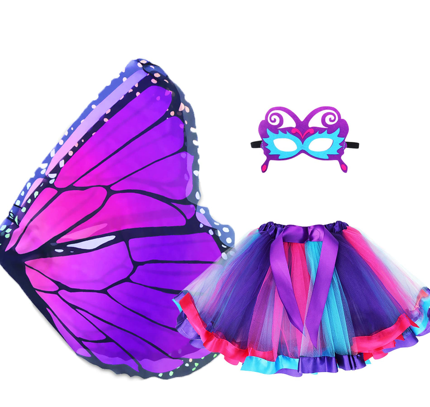 D.Q.Z Kids Fairy Butterfly-Wings Costume For Girls Halloween Butterfly Costumes & Rainbow Tutu Dress Up Party Supplies (Purple1)