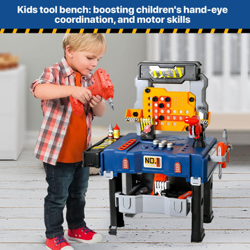 MUGEYMYD Kids Tool Bench Set with Electric Drill and Realistic Tool, Pretend Play Construction Workbench Toys for Toddlers, Buil