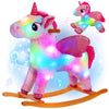 Glow Guards Light up Musical Unicorn Rocking Horse Set of 2 with Stuffed Rainbow Unicorn Toys Ride On Unicorn with Wooden Chair