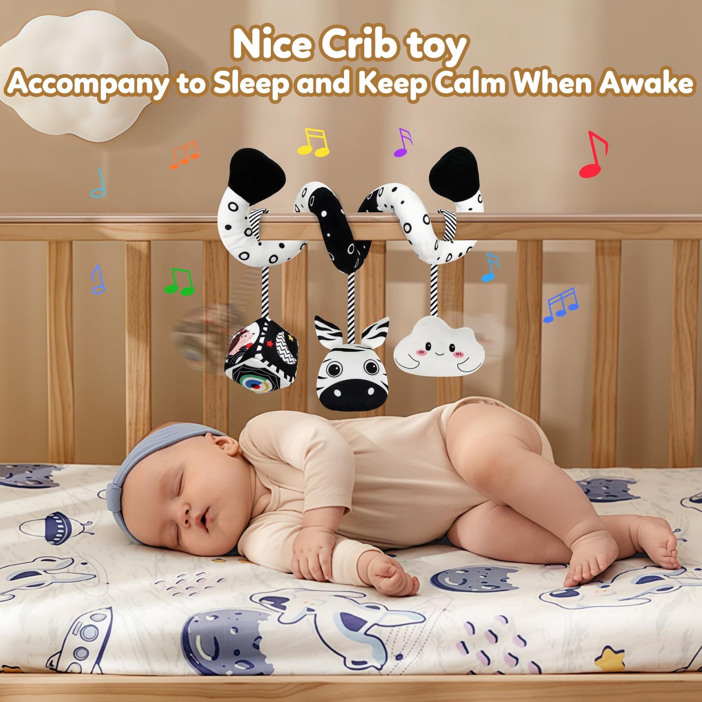 Gkdoms Baby Spiral Hanging Stroller And Car Seat Toys Black And White High Contrast Sensory Toy Newborn Plush Activity Toys Party Favors Gifts For Baby Shower Easter Basket Stuffers -Zebra