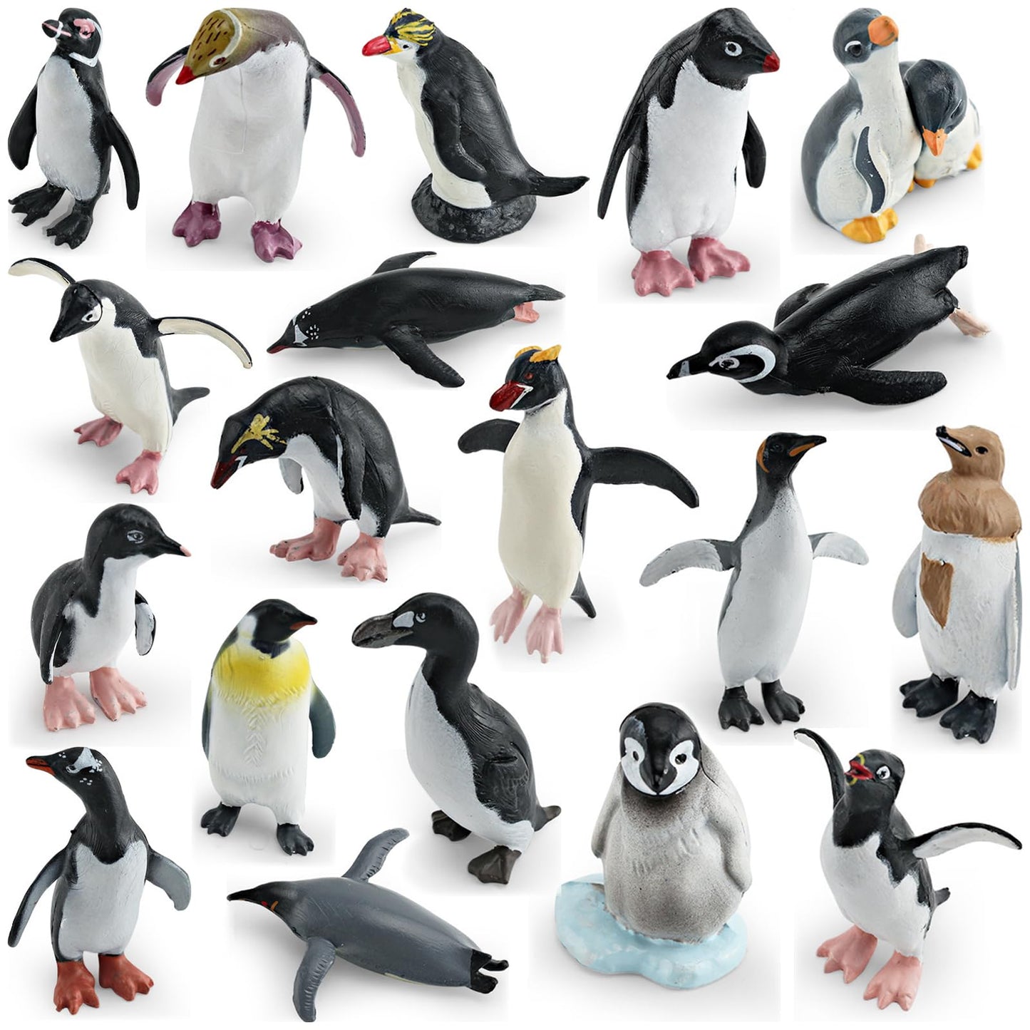 Onest 19 Pieces Mini Penguin Figurines Toy Set Realistic Arctic Animals Toys Penguins Cake Toppers Polar Small Penguin Figures F