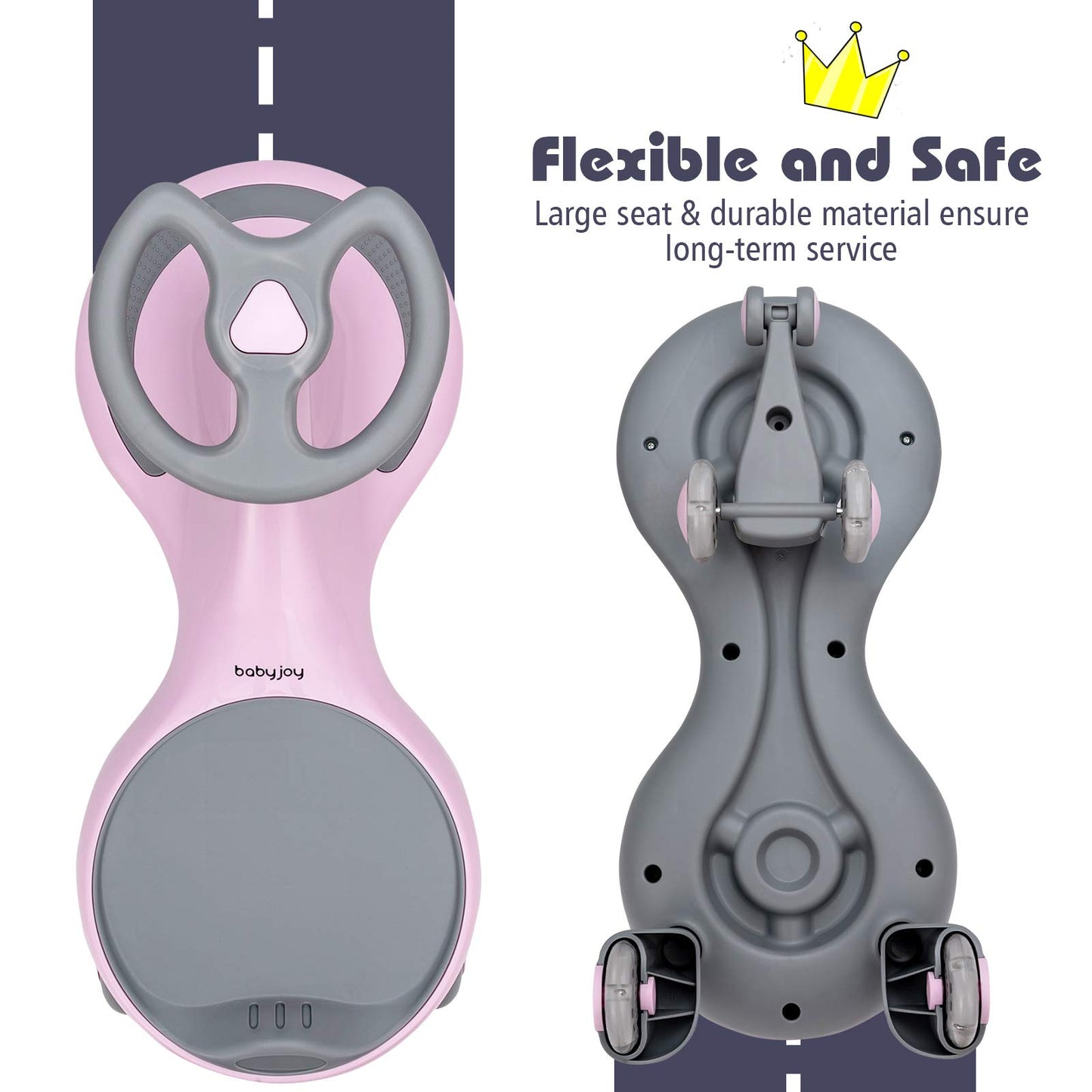 Baby Joy Wiggle Car For Kids, Swing Car With Led Flashing Wheels, No Batteries, Gears Or Pedals, Uses Twist, Turn, Wiggle Movement To Steer, Ride-On Toy For Boys Girls 3 Year Old And Up (Pink)