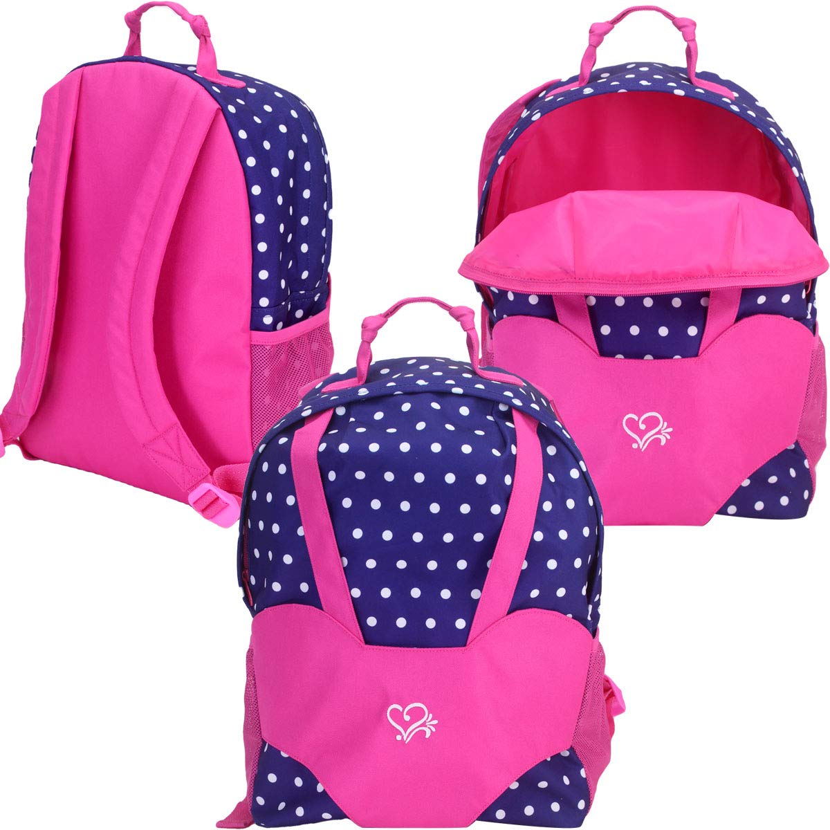 Sophia'S 15' Inch & 18' Inch Doll Accessorrites, Polka Dot Backpack Carrier To Fit & Transport 15'' Inch & 18'' Inch Dolls, Pink/Navy