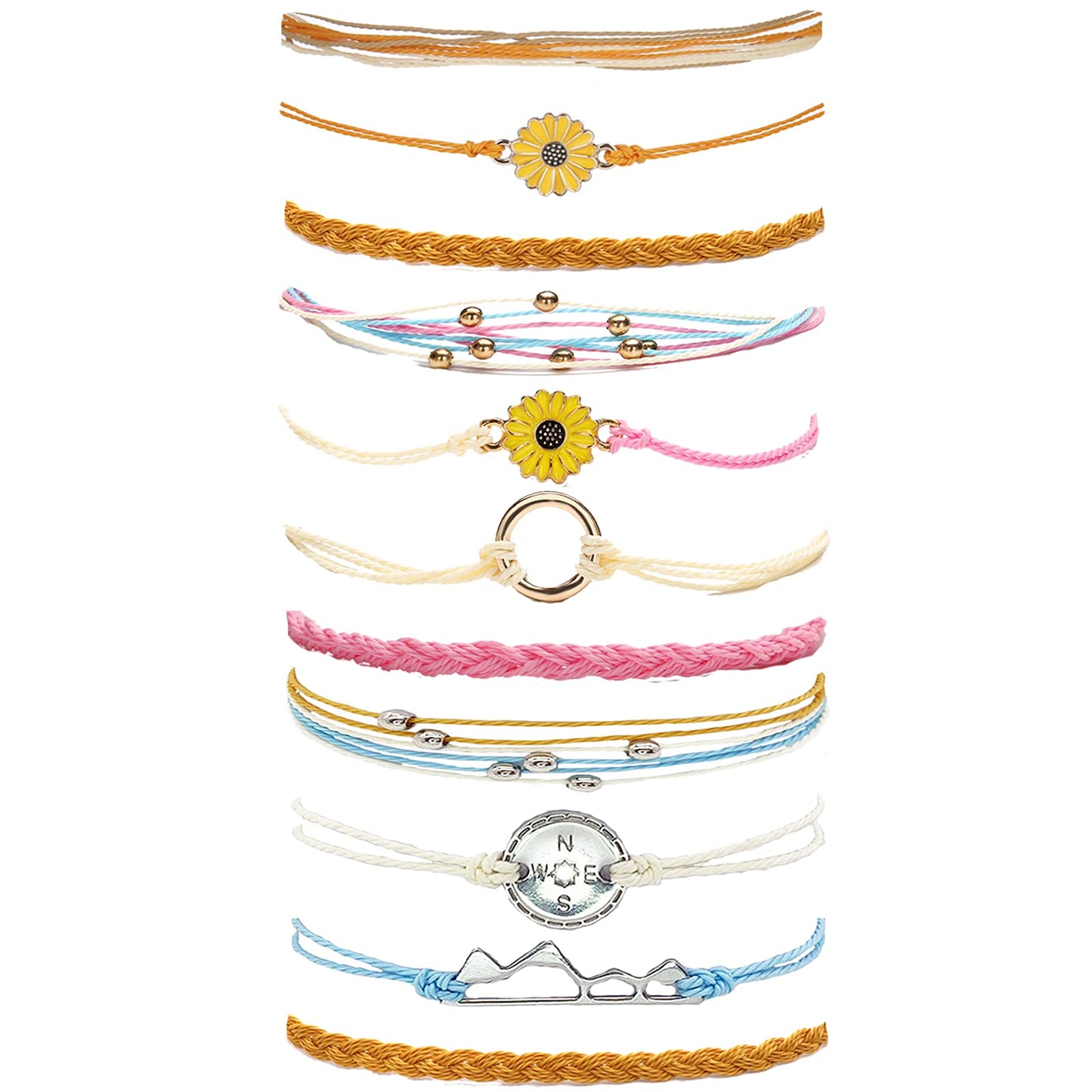 Long tiantian Waterproof String Bracelets for Girls Summer Wave Bracelet Friendship Handmade Wave Bracelet (11PCS Yellow Sunflow
