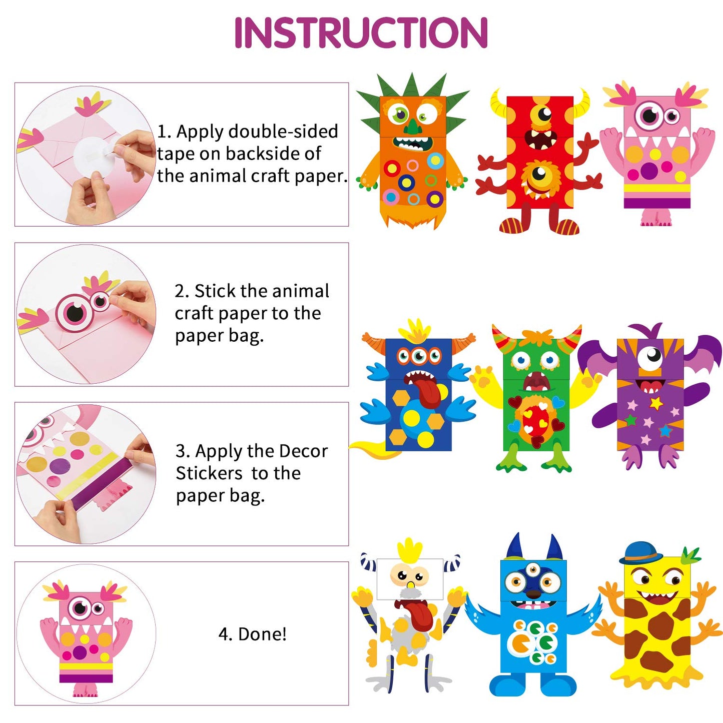 Watinc 9Pack Hand Puppet Art Craft - Diy Making Your Own Paper Sock Puppets Kits Wiggle Googly Eyes, Imaginative Early Learning Classroom Family Storytelling Games Pretend Party Supplies (Monsters)