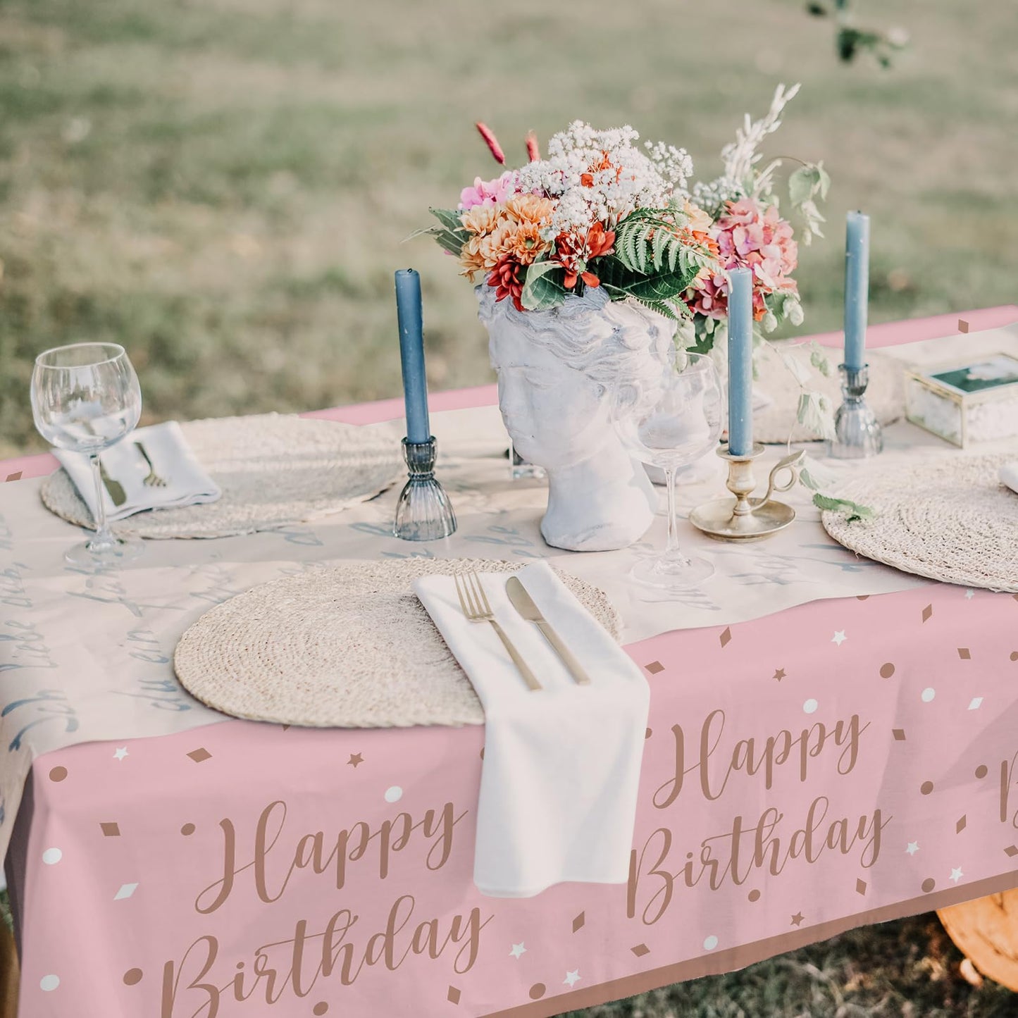 Rose Gold Birthday Party Supplies - Disposable Paper Plates, Napkins, Cups, Tablecloth & Banner For Girl/Women Celebration, Serv