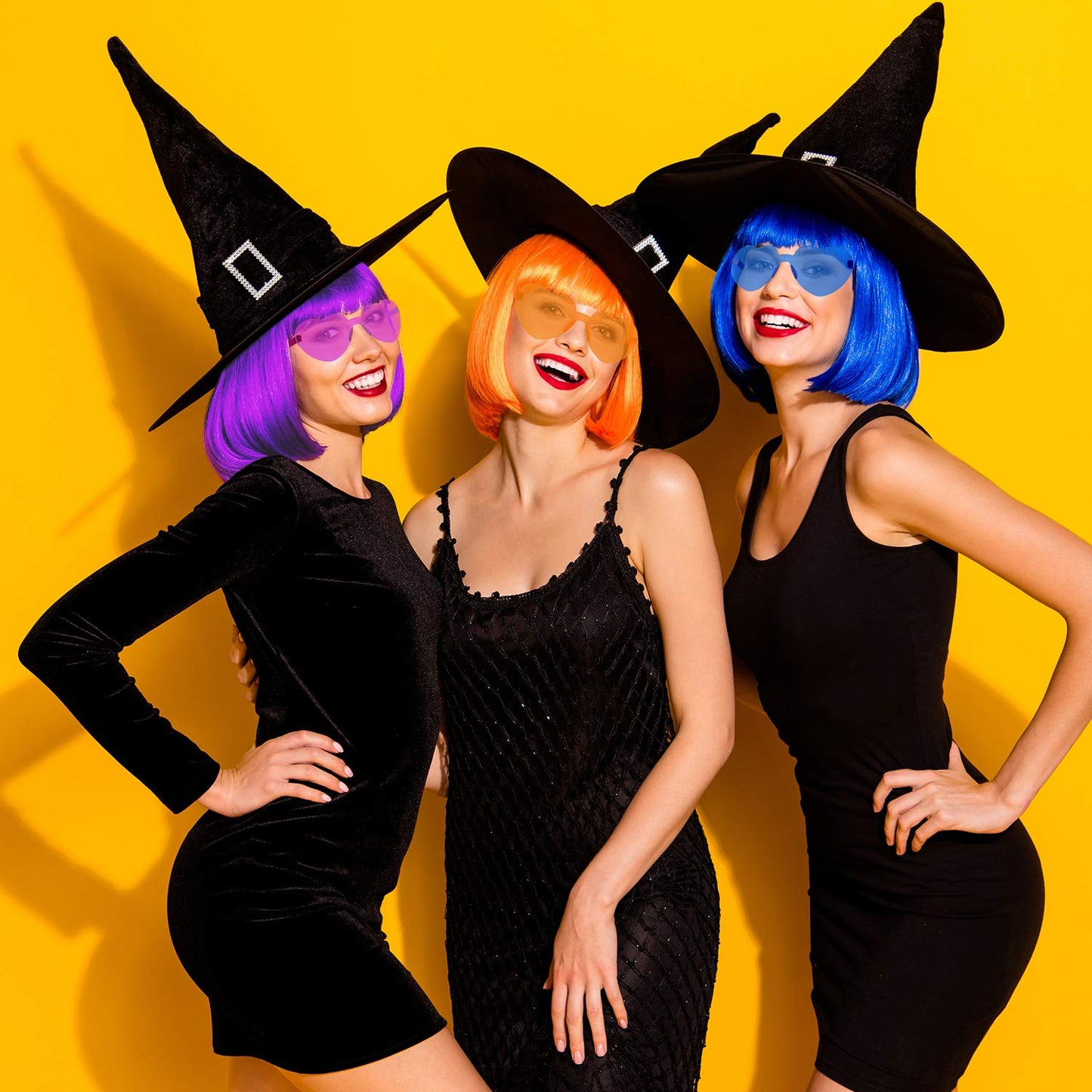 Kuuqa 14Pieces Party Wigs & Sunglass Set,Neon Short Bob Wig Sunglass Pack Costume Colorful Cosplay Wig Daily Party Hairpieces Fo