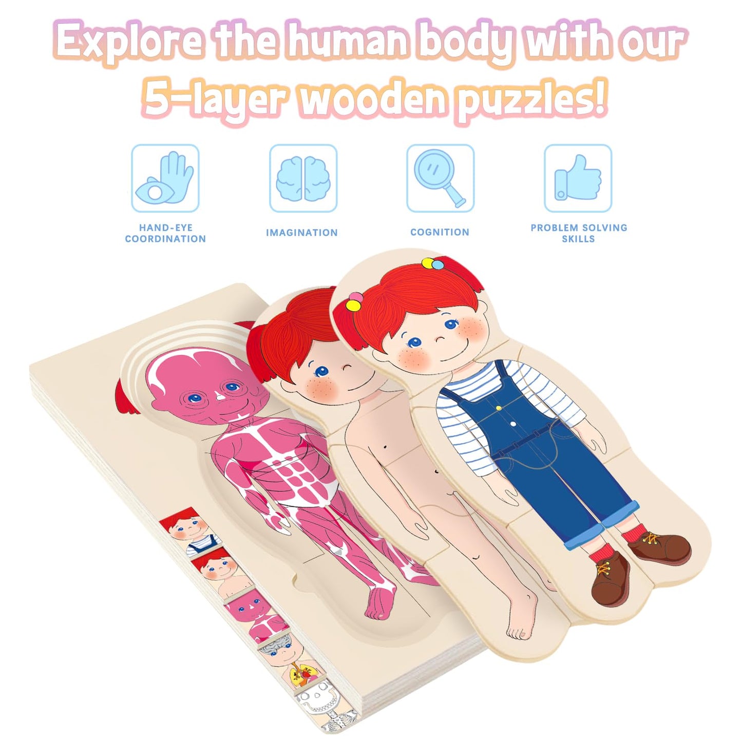 Moinkidz Wooden My Body Puzzle For Toddlers & Kids, Girls Montessori Anatomy Puzzle Kid Play Set, Preschool Game Learning Human