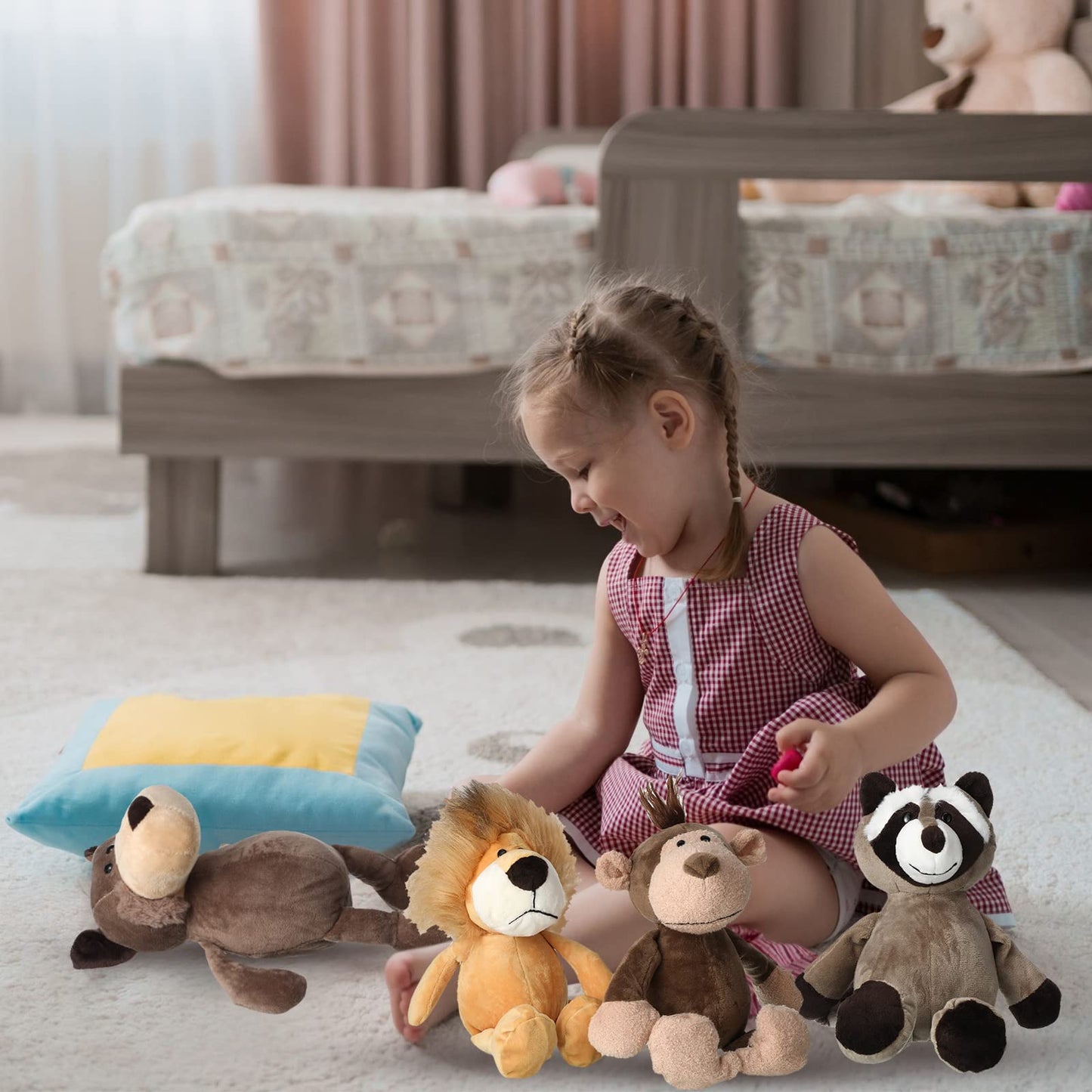 Zhanmai 18 Pieces Safari Stuffed Animals 9.9 Inch Cute Plush Jungle Toy Set Includes Tiger Lion Elephant Monkey Zebra Raccoon Rhino Giraffe Bulk For Zoo Theme Party