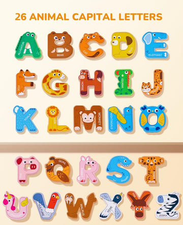 Joycat Wooden Thick Alphabet Magnets For Toddlers Fridge Large Size Cute Animal Colorful Abc Magnetic Letters 26 Uppercase Letters Educational Toy Set For Kids Toddlers Preschool Learning Spelling