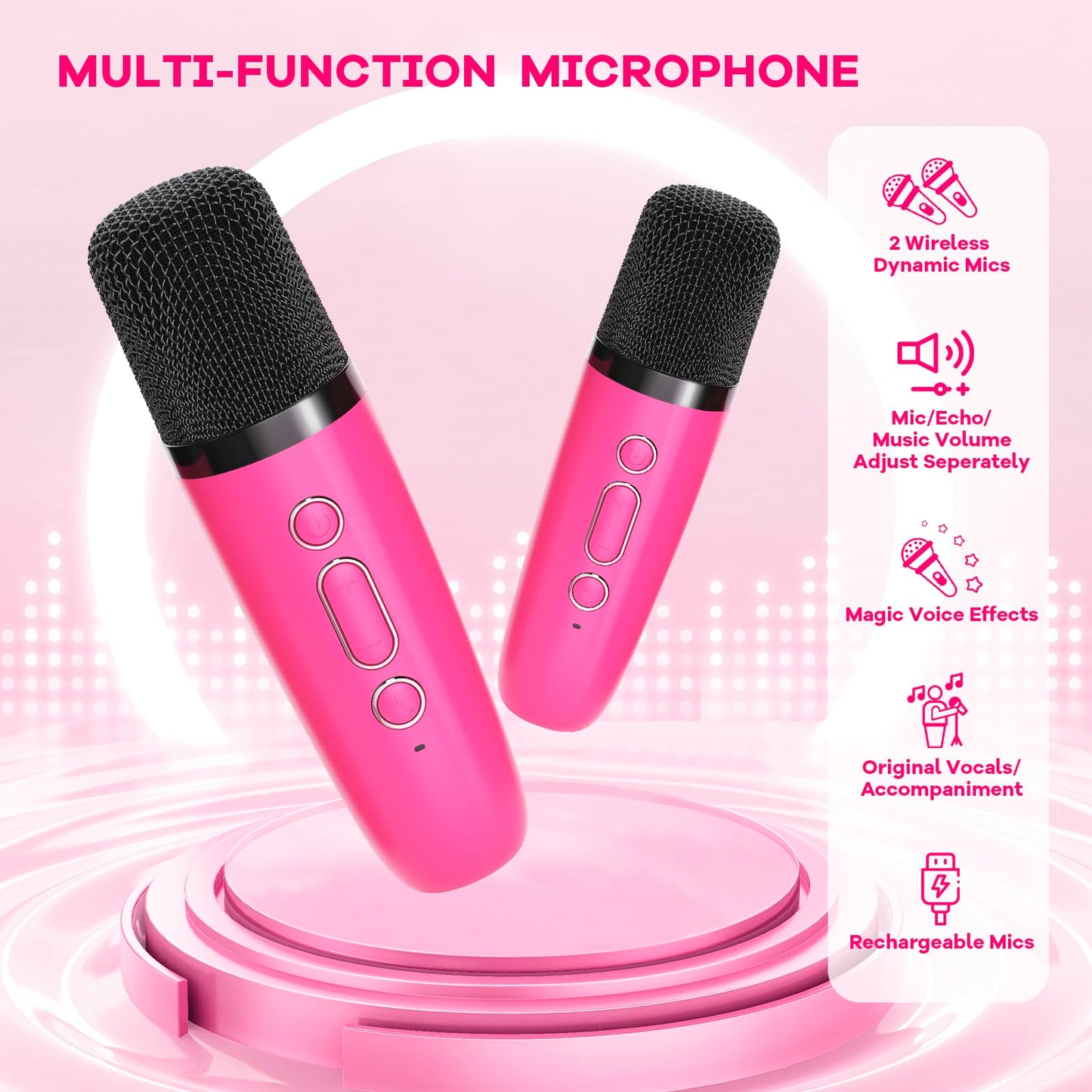 Yll Karaoke Machine For Kids Toys, Portable Bluetooth Speaker With 2 Wireless Microphones, Birthday Gifts For Girls 4, 5, 6, 7,