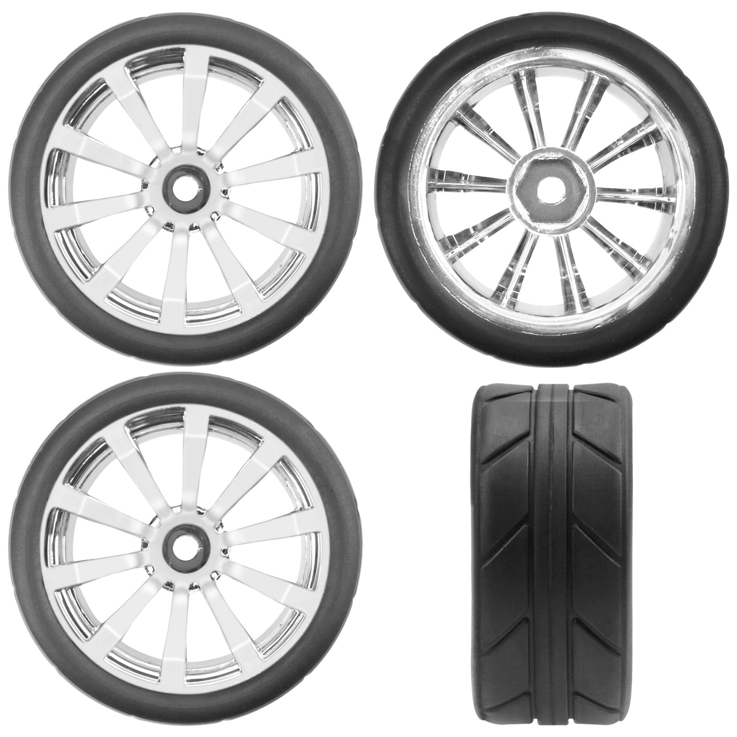 ShareGoo OD 2.55'' Rubber Tires w/Plastic Wheel Rims 12mm Hex Compatible with HSP Tamiya Kyosho Traxxas Sakura WLtoys 1/10 RC On