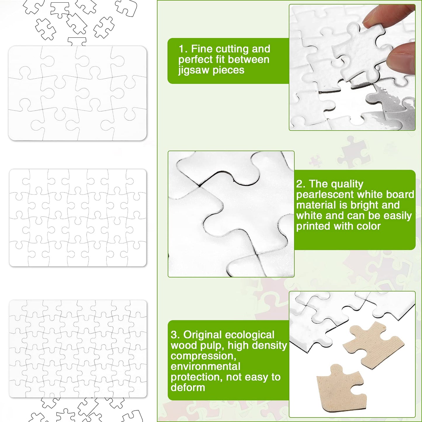 Sumind 10 Sets Blank Sublimation Puzzle Jigsaw Rectangle Heart Shaped White Diy Custom Puzzle Heat Press Thermal Transfer Pearl(A5-28/12/48 Rectangle)