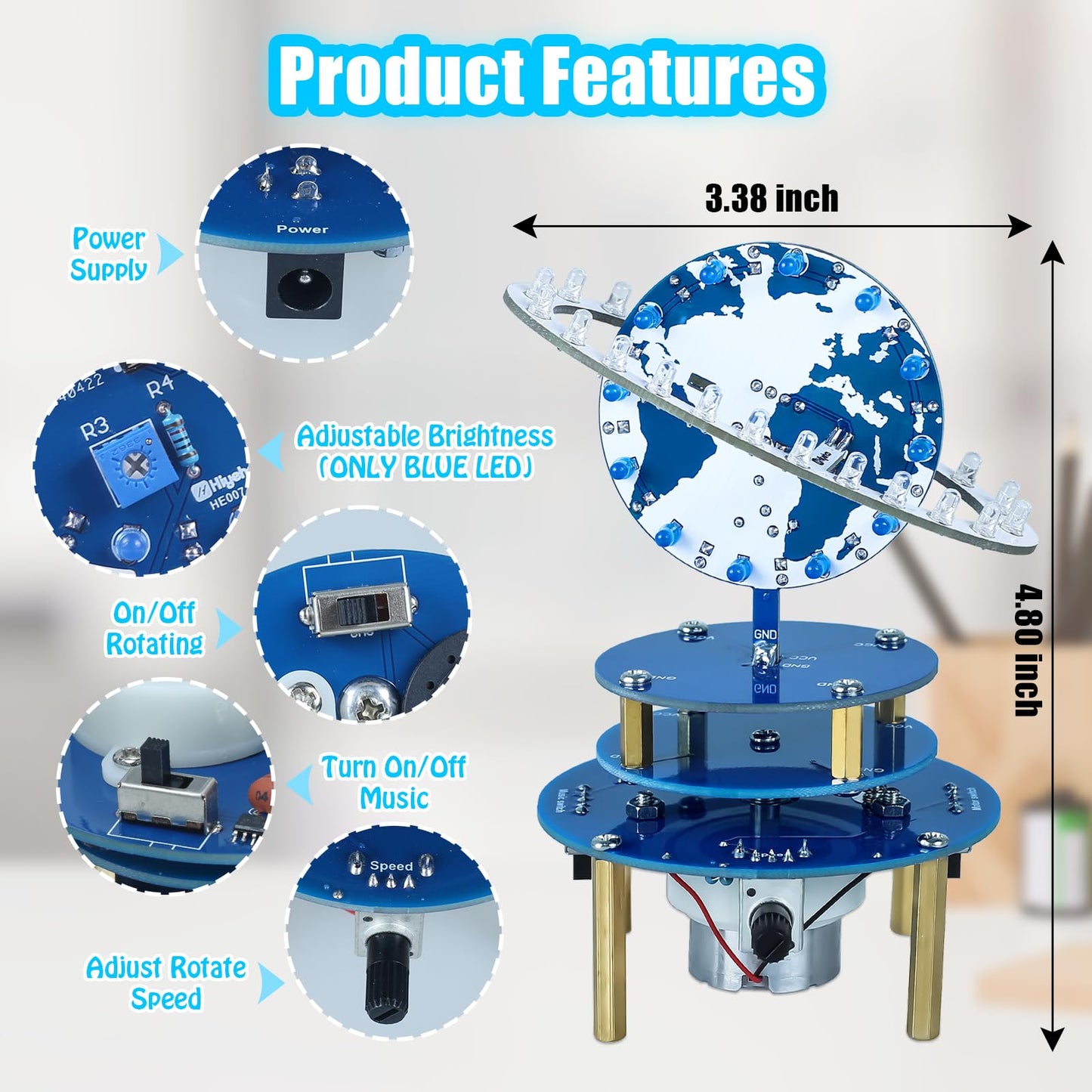 Pemenol Soldering Practice Project Kit, Diy Globe Planetary Motion Kit Corded Rotating Universe Model Music Switch Brightness Ad