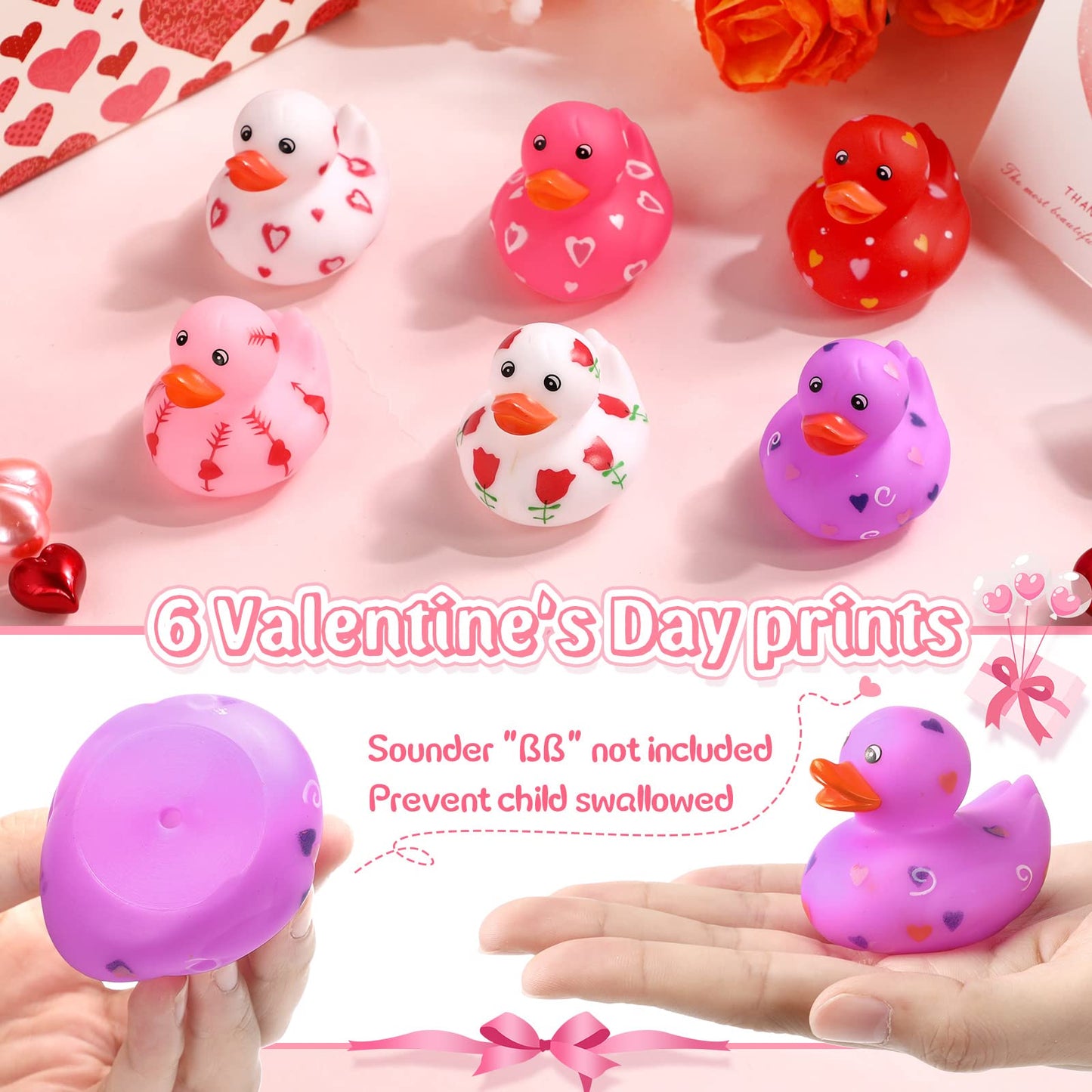 24 Pcs 2 Inch Valentine Rubber Duckies Bulk Valentine'S Day Small Heart Rubber Ducks For Pool Bathtub Toys Classroom Prizes Birt