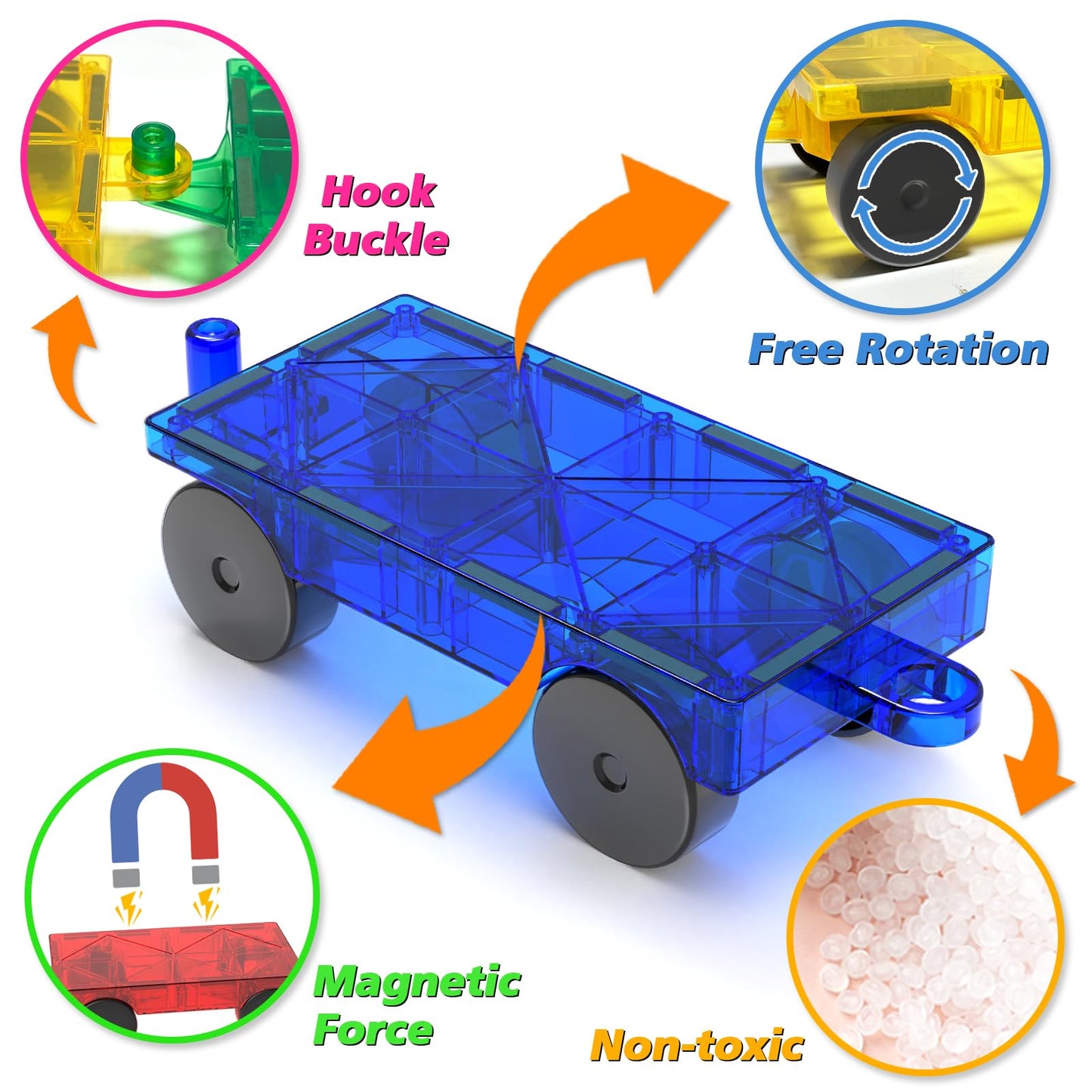 Magnetic Tiles Cars Construction Set, 4 Pcs Magnet Cars Magnetic Building Blocks Cars Toy For Kids Ages 4-8 3-5 Magnet Bricks Truck Kit Educational Sensory Toys Gifts For 3+ Year Old Boys & Girls