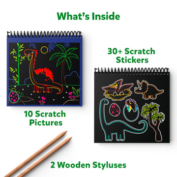 Skillmatics Scratch Art Book For Kids - Dinosaurs, Craft Kits & Supplies, 30+ Scratch Stickers, Travel Toys, Diy Kit, Gifts For Boys & Girls Ages 3, 4, 5, 6, 7, 8