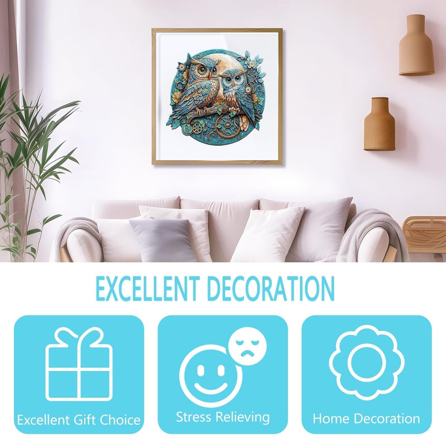 Wooden Puzzles for mature-themeds - Embossed Owl Puzzle Unique Shape Wooden Jigsaw Puzzle for mature-themeds Wood Puzzles mature-themed Good Gift Idea for Family Wall Art Home Decor (L-13.4 * 12.8in -285 Pieces)