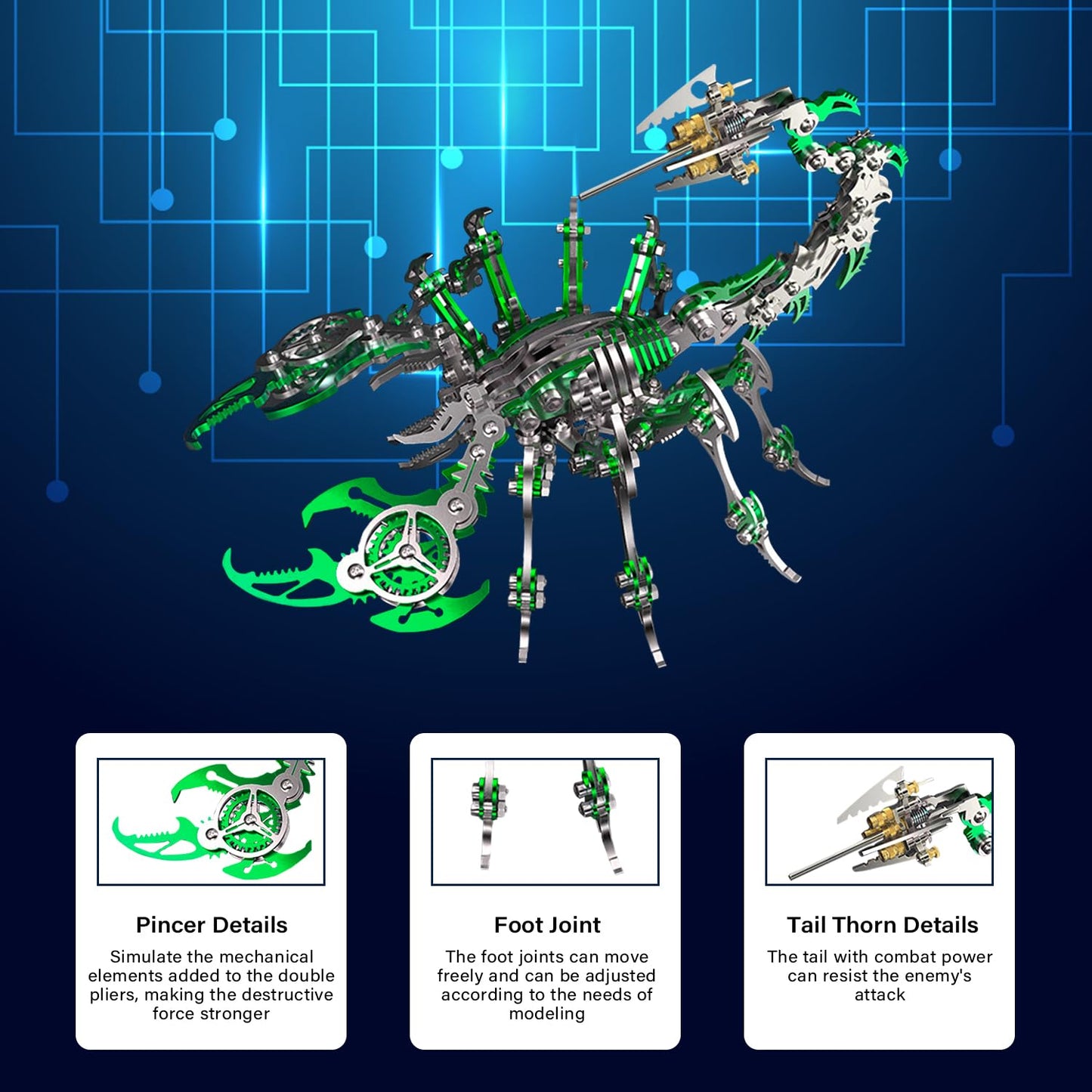 3D Metal Model Kits,3D Metal Puzzle For Adults Mechanical Scorpion King Green Steel Warcraft Collection Diy Animal Brain Teasers