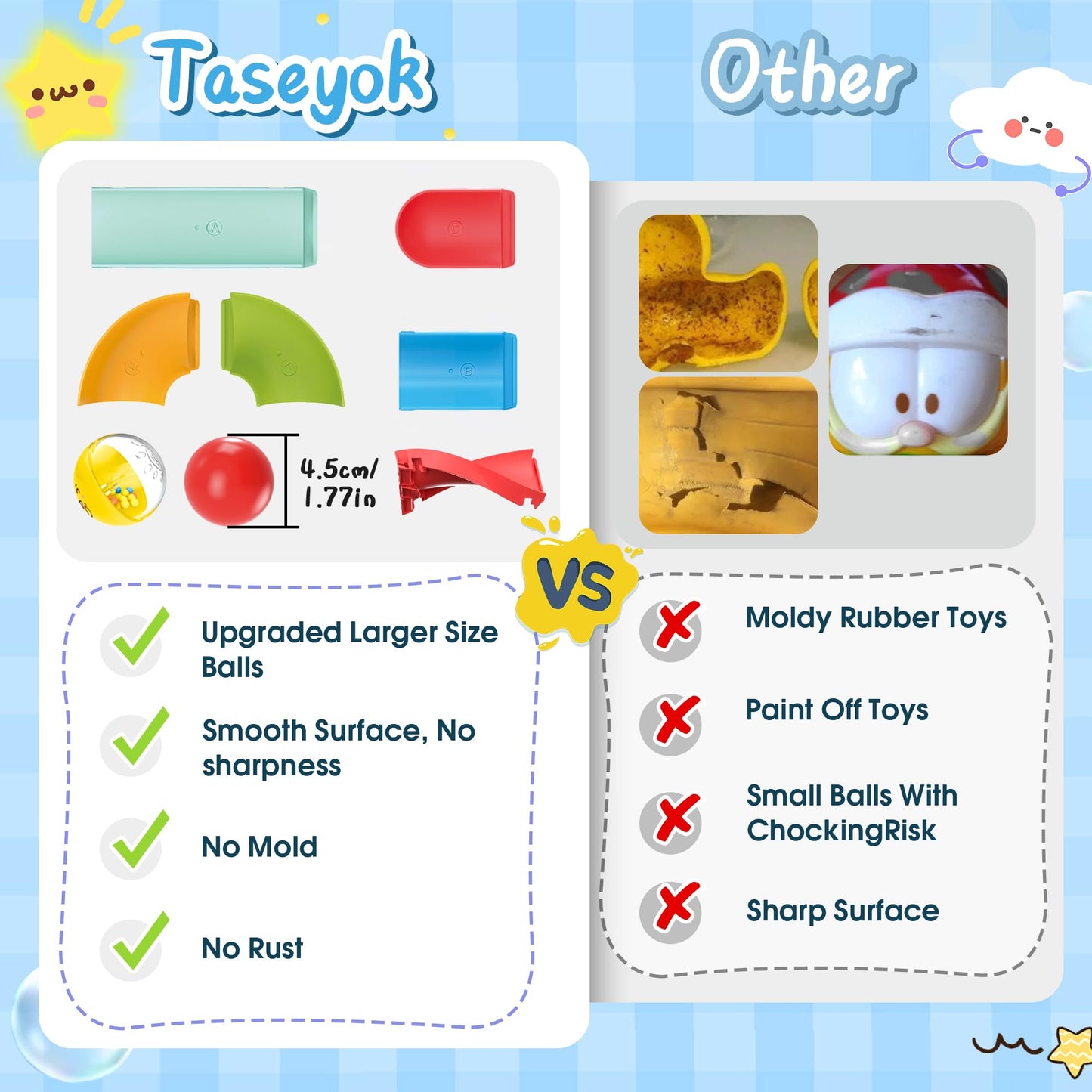 Taseyok Toddler Bath Toys For Kids, Diy Bathtub Toys With Suction Cups, Fun Baby Shower Toys With Slide Track Birthday Gift For