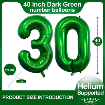 Number 30 Dark Green Balloons 40 Inch Giant Green 30 Numer Foil Helium Balloons For 30Th Green Birthday Party Supplies 30Th Anni