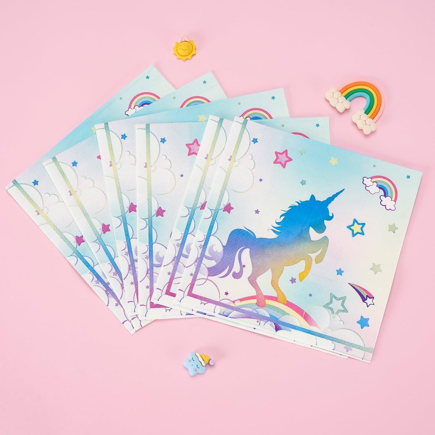 Wernnsai 50Pcs Unicorn Paper Napkins - Unicorn Birthday Party Supplies Disposable Rainbow Dinner Napkins Neon Unicorn Tableware For Kids Girls Princess Fantasy Themed Party