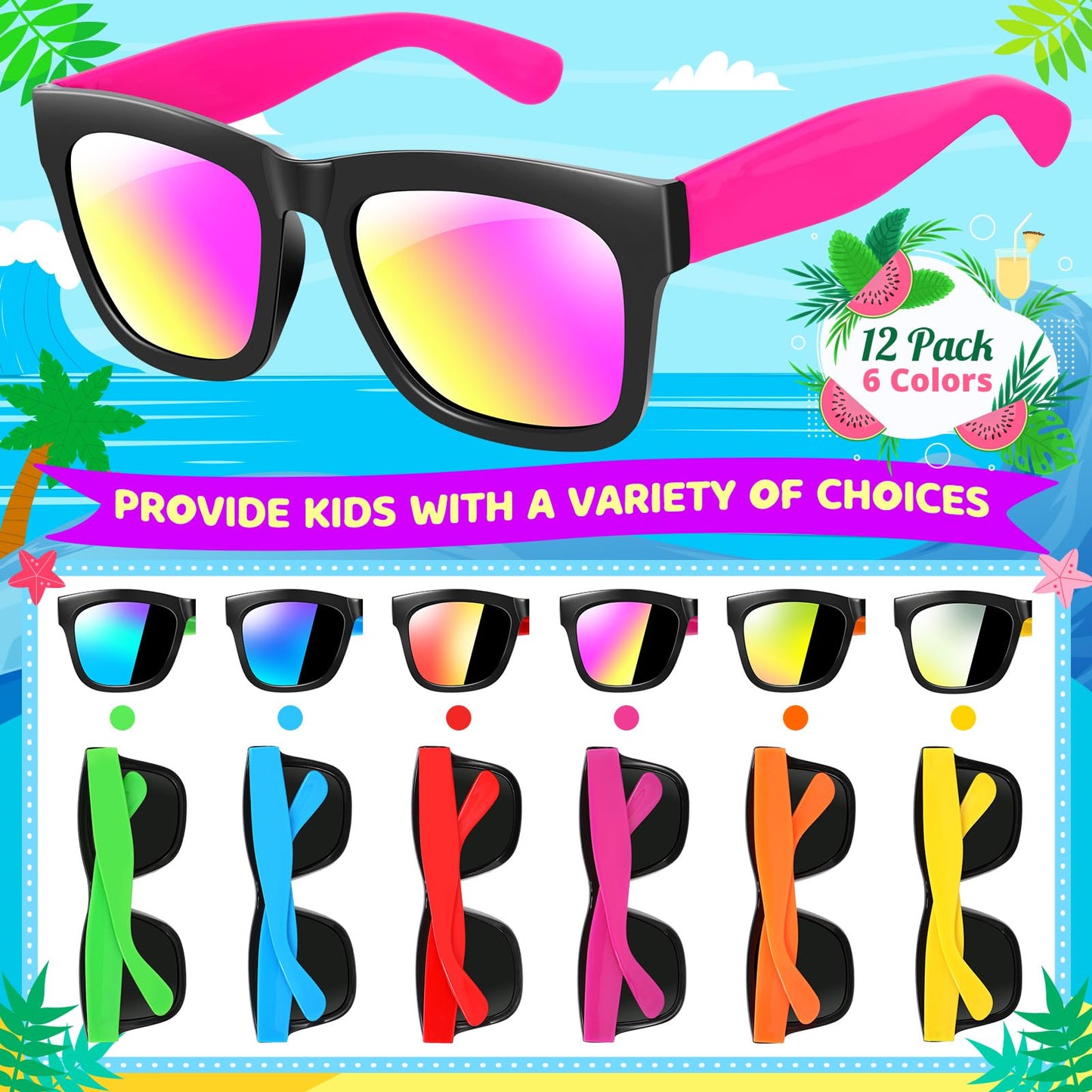 Innocheer Kids Sunglasses Bulk, 12/24 Pack Kids Sunglasses Party Favors, Kids Sunglasses With Uv400 Protection For Boys Girls, Summer Beach Pool Party Favors For Kids 3-5-6-8-10 Goodie Bags Stuffers