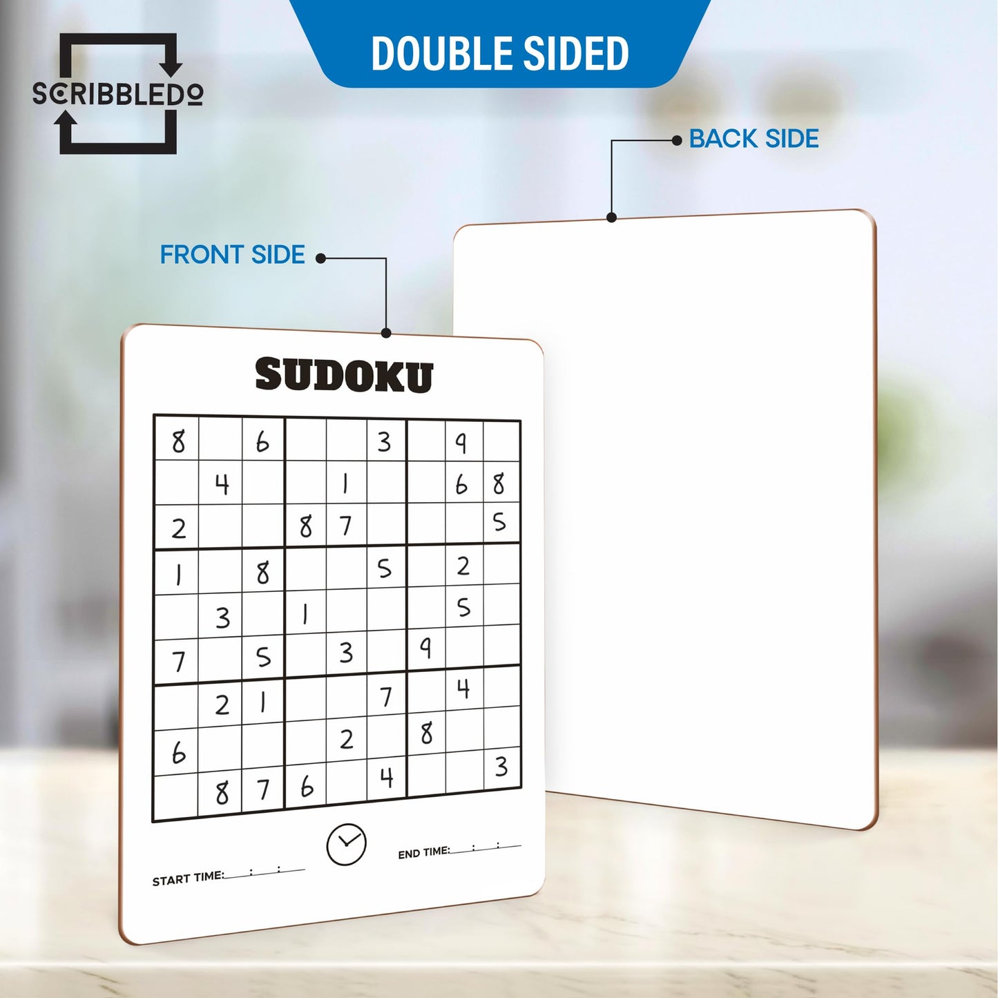 Scribbledo Dry Erase Sudoku Whiteboard for Kids & Adults - 9x12 Educational Math Game, Easy & Hard Puzzles