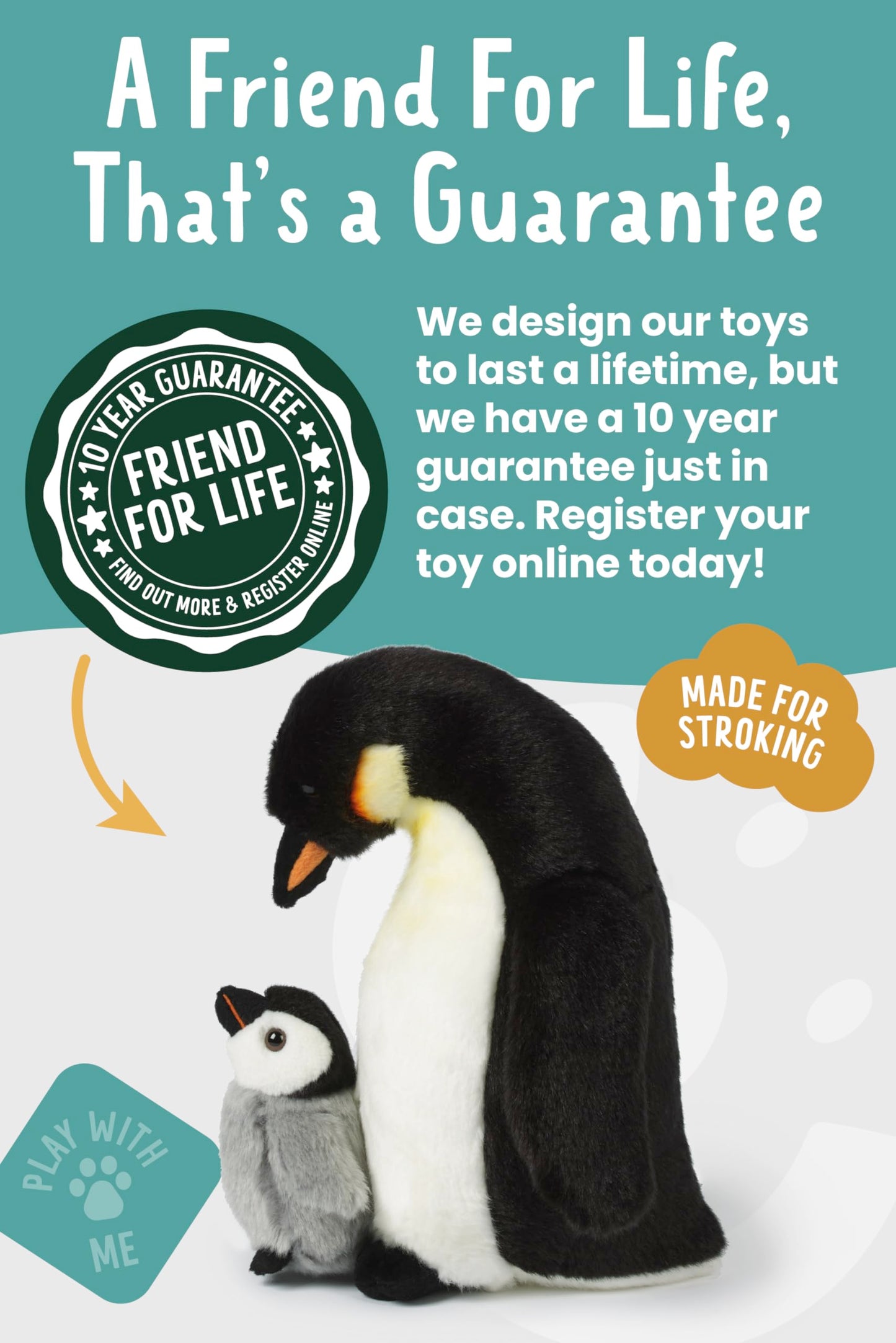 Living Nature Penguin With Chick, Realistic Soft Cuddly Sea Animal Toys, Naturli Eco-Friendly Plush, 11 Inches