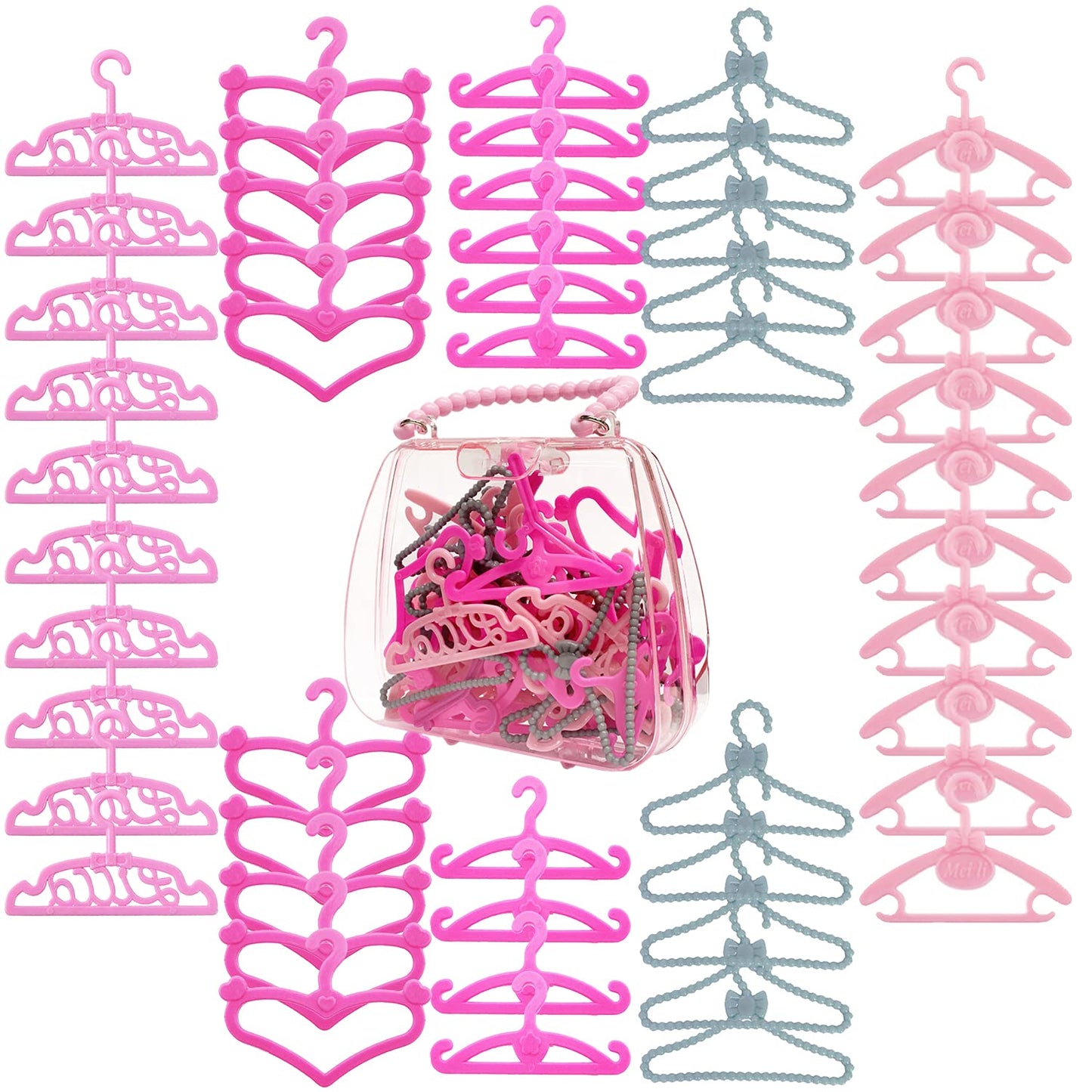 Highfun 50Pcs Doll Hangers For Barbie Hangers For Doll Clothes 1 Pink Lovely Box Storage Doll Hangers For 11.5 Inch Dolls