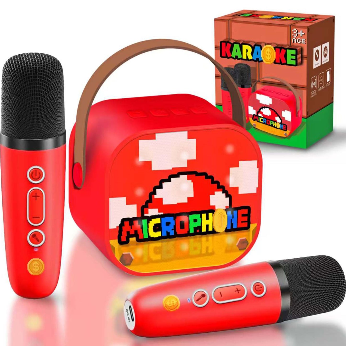 Pixel Super Bro Birthday Party Decoration Toys mini Karaoke Machine for Kids Boys Toys Age 4-6 Toys for Boys Birthday Gifts for