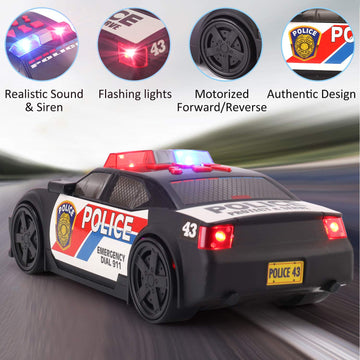 Liberty Imports Motorized Police Cruiser Kids Toy Cop Car Electric Model Rush & Rescue Vehicle 1/16 Scale with Button Activated