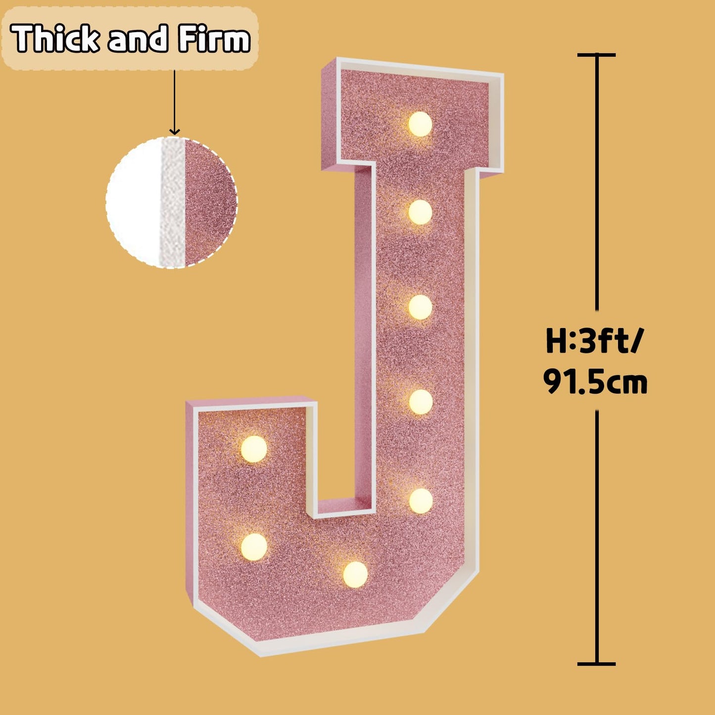 Imprsv Marquee Letters Rose-Gold 3Ft: Rose Gold Party Decor - Light Up Letter J Large 3 Feet Tall - Party Decorations Letter For