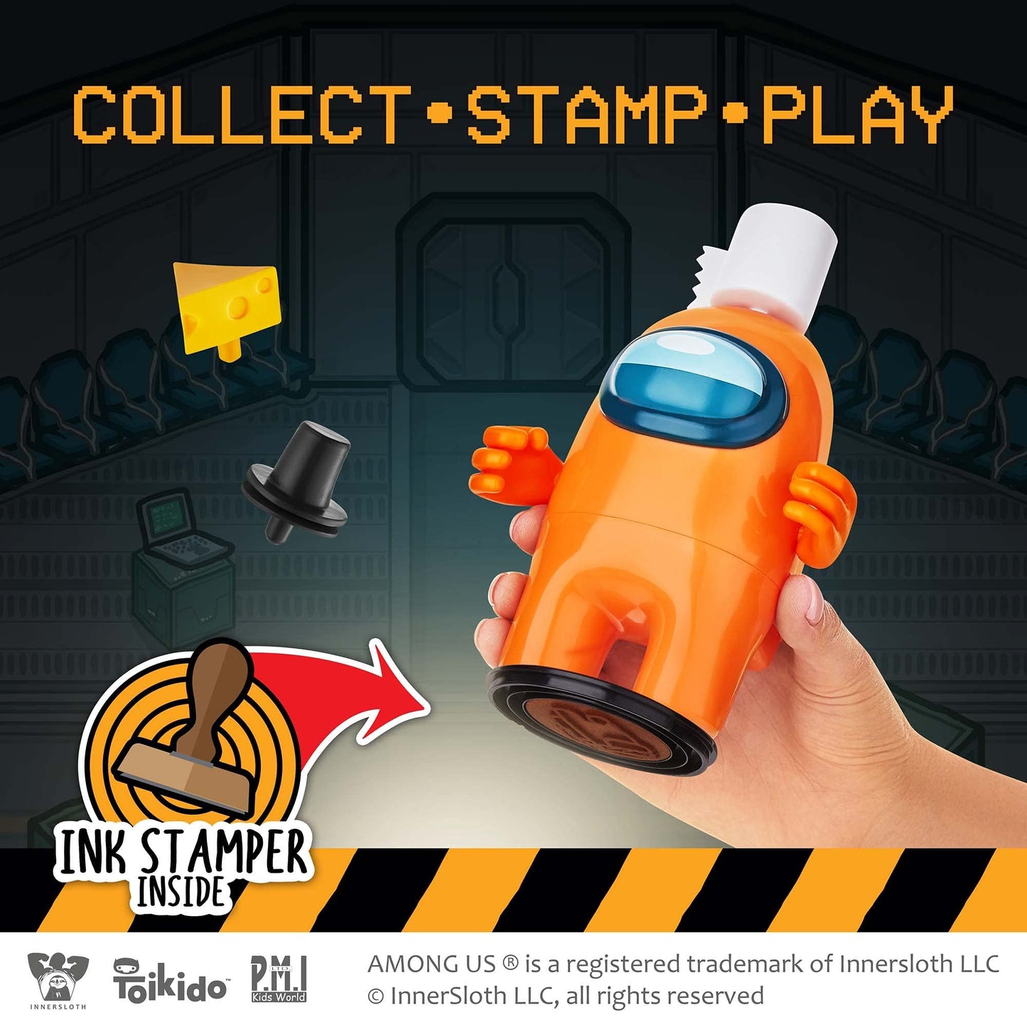 P.M.I. Among Us Crewmate Figure With Stamper | 4.5-Inch-Tall Among Us Toy + 3 Hidden Accessories| Among Us Party Favors And Play