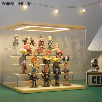 Nonemey Clear Acrylic Display Case With Light ,3/4/5/6 Tier Multiple Color Lights Via Remote Control Dustproof Display Box For C