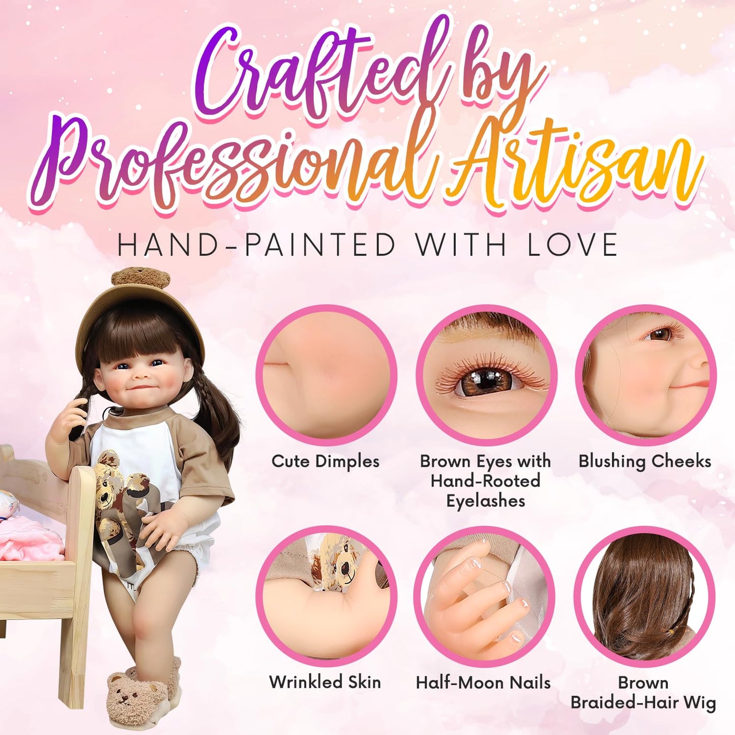 Dollhood Realistic Baby Doll Girl - 18-Inch Real Life Silicone Baby Doll With Movable Arms And Legs - Lifelike Reborn Baby Dolls - Silicone Full Body Baby Reborn Dolls With Accessories, Gift For Kids