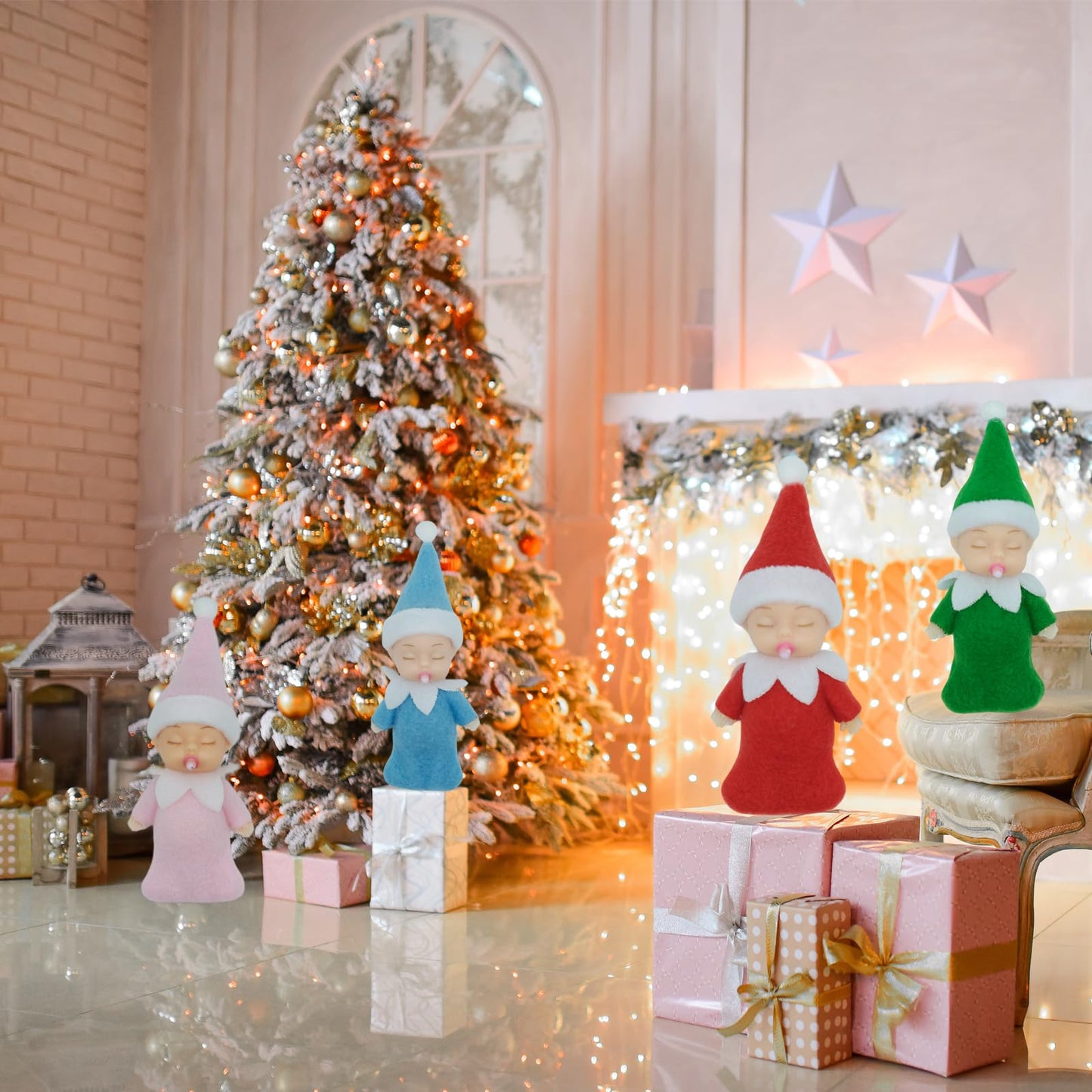 Lovelfstory Elf Accessories Sleeping Baby, Tiny Christmas Elf Girl And Boy Baby Doll For Xmas Gift (Pink)