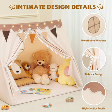 Piikago Kids Tent Indoor With Star Lights And Flags - Play Tent For Kids Ages 4-8, Toddler Tent, Kids Playhouse For Girls Boys,