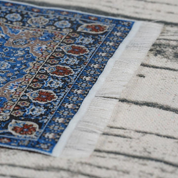 Emien Blue Floral Print Vintage Woven Carpet Rug Blanket Miniature Ornament Kits,Miniature Ornament For Diy Dollhouse Decoration