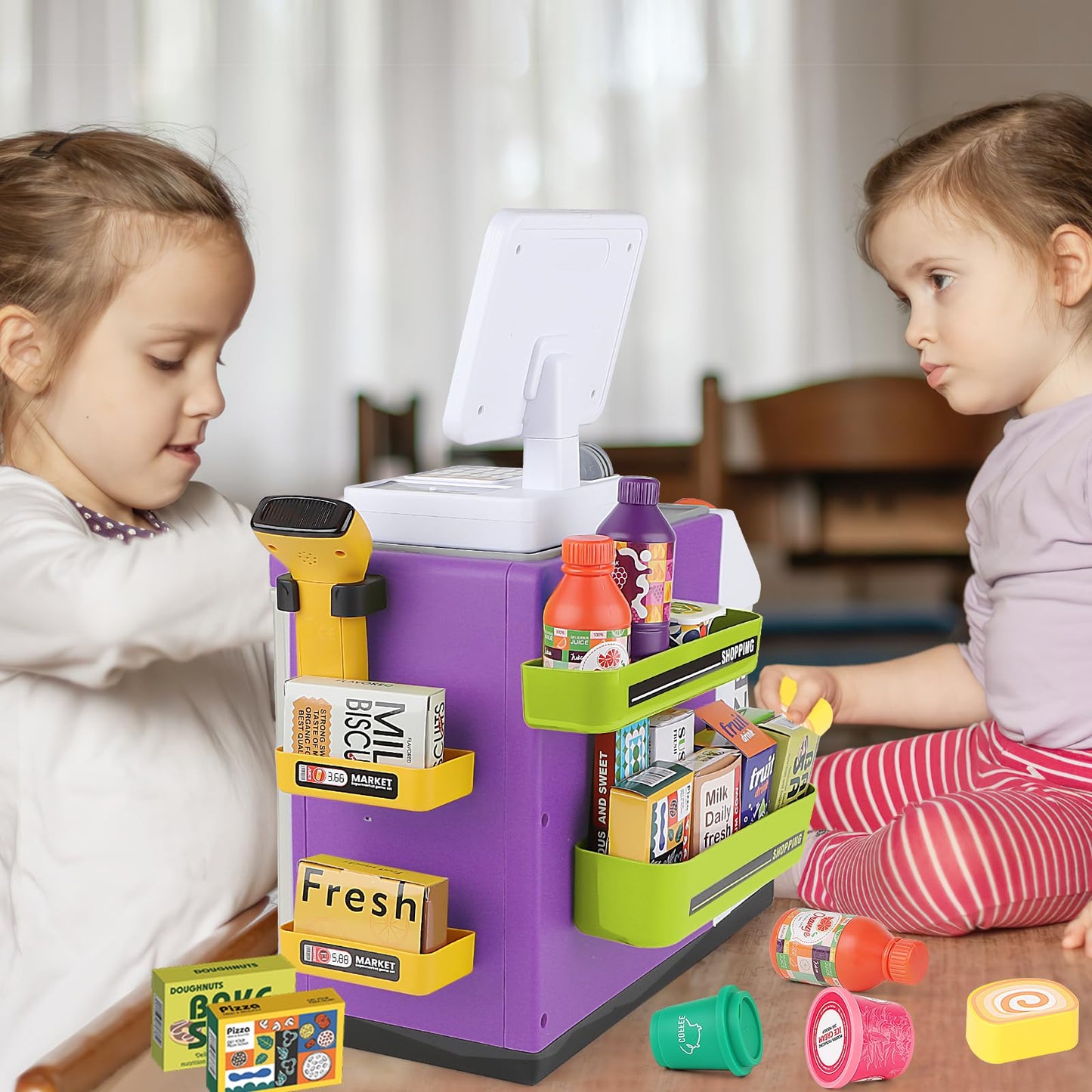 Deao Toy Cash Register For Kids Pretend Play Store Calculator Money 3 In 1 Coffee Machine Set Toys With Water Outlet Function Pl