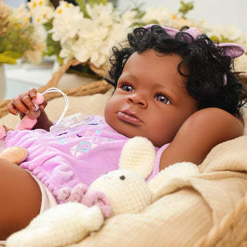 WOOROY Realistic Reborn Baby Dolls Black - 20-Inch African American Real Life Silicone Baby Doll with Soft Full Vinyl Body Handmade Gift Toy with Doll Accessories for Kids Ages 3+