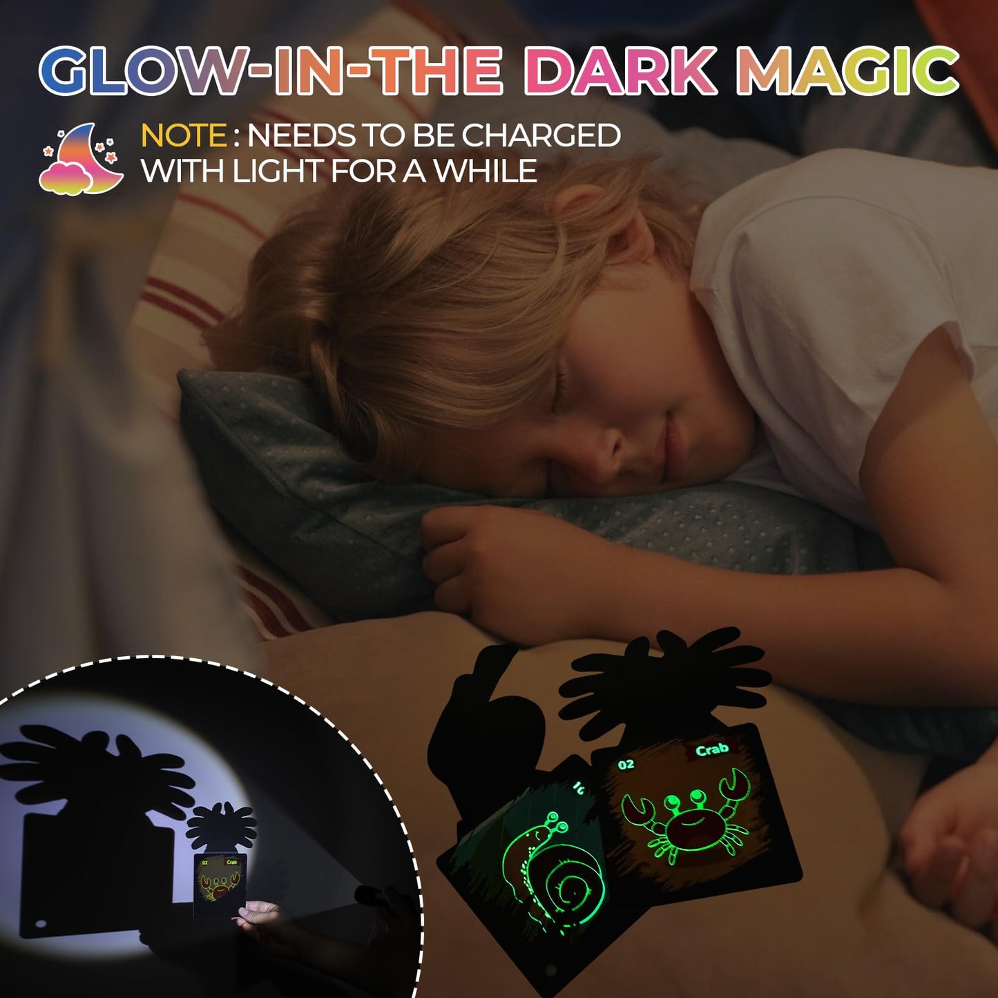 JMMICO Glow-in-The-Dark Scratch & Guess Animal Cards, with 2 Pack Rainbow Scratch Notebooks, Mess Free Toddler Craft, Crafts for